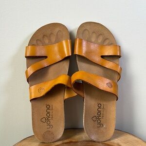 Yokono Leather Slide Sandals in Tan